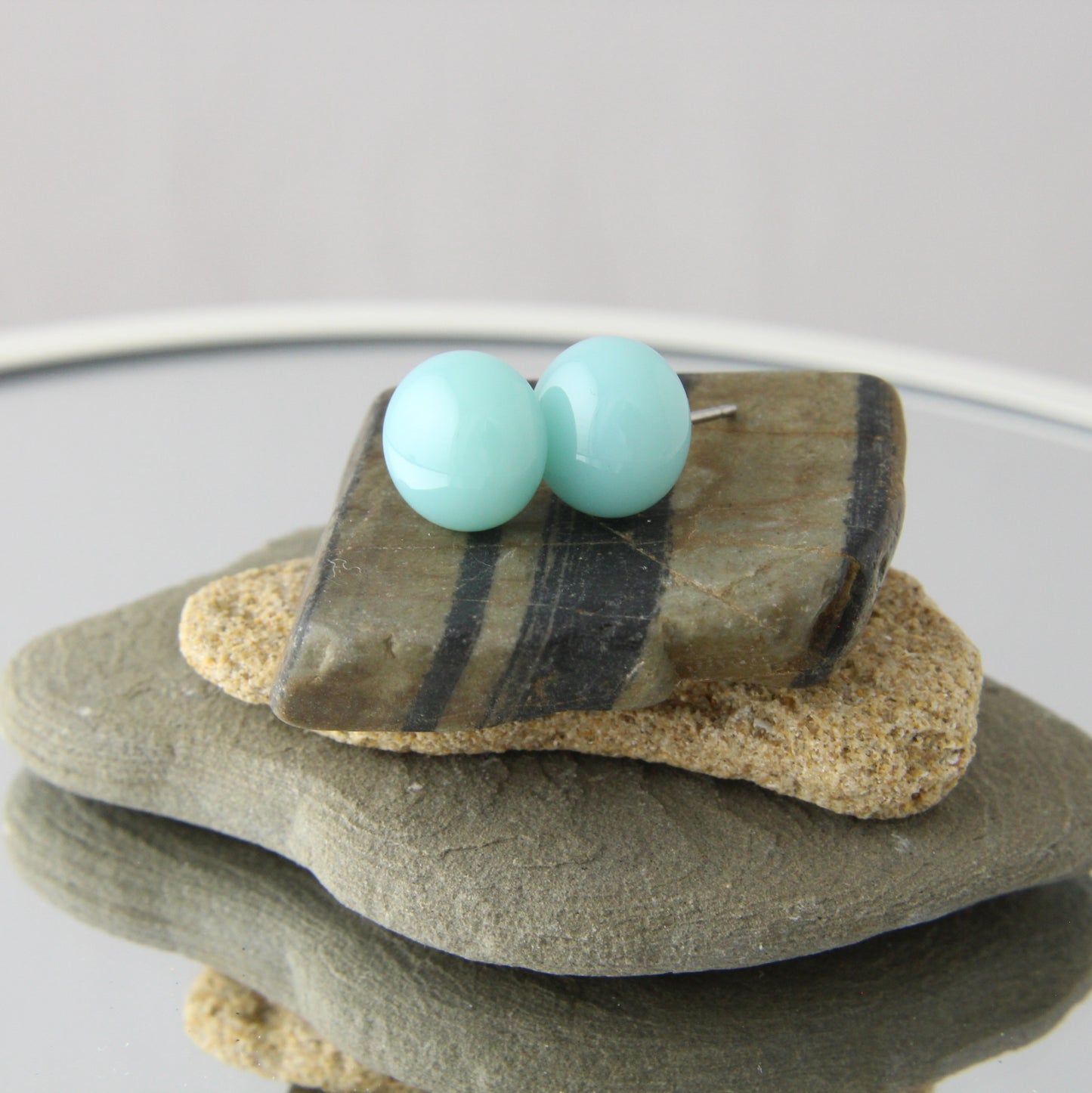 'Light Turquoise' Fused Glass Studs