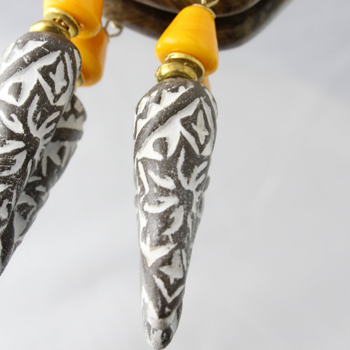 'Burnt Orange + Concrete' Ceramic & Glass Earrings