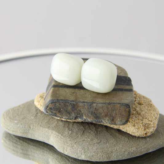 'Pearl Grey' Fused Glass Earrings Studs