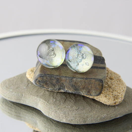 'Silver Bubbles' Fused Glass Earrings Studs