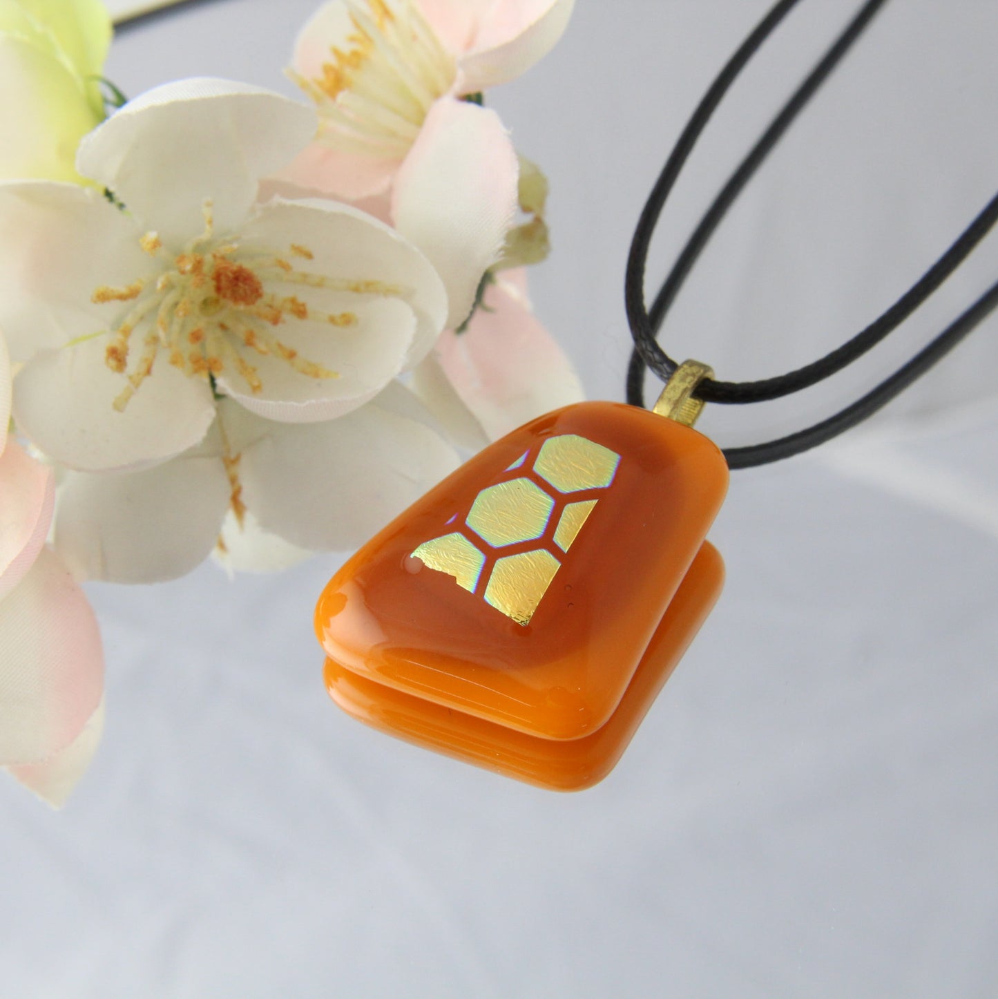 Honeycomb Hint Fused Glass Pendant