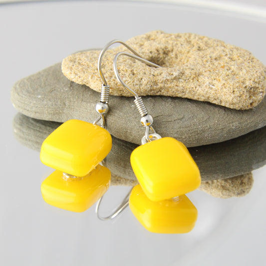 'Golden' Fused Glass Earrings Dangles