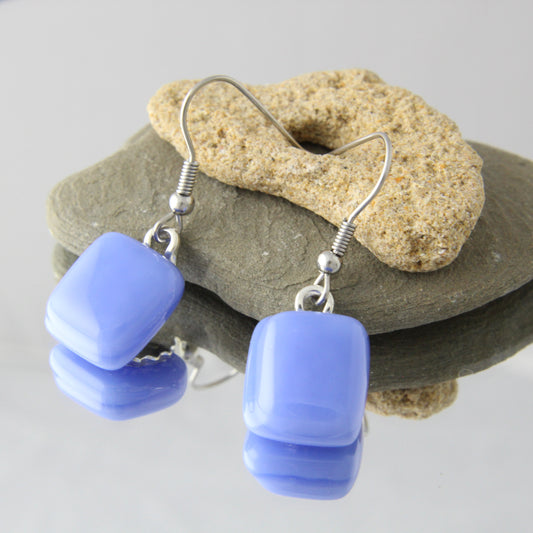 'A little Periwinkle' Purple Fused Glass Earrings Dangles