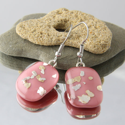 'Rose Mica' Fused Glass Earrings Dangles