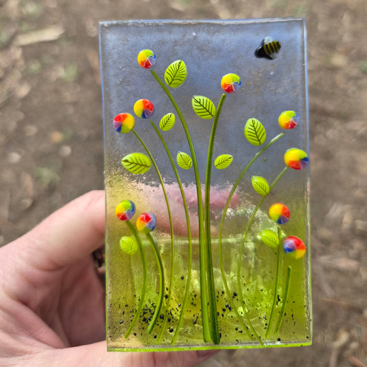 Multicoloured Flowers Fused Glass Tealight