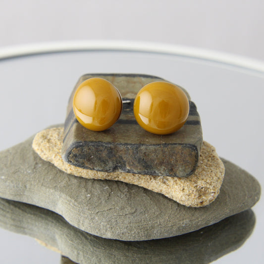 'Mustard Brown' Fused Glass Earrings Studs