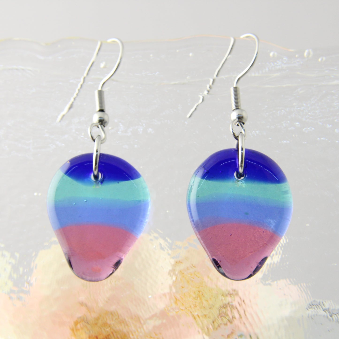 'A Rainbow Tear' Fused Glass Flat Out Earrings Dangles