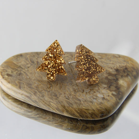 'Bronze Christmas Trees' Acrylic Earrings Studs