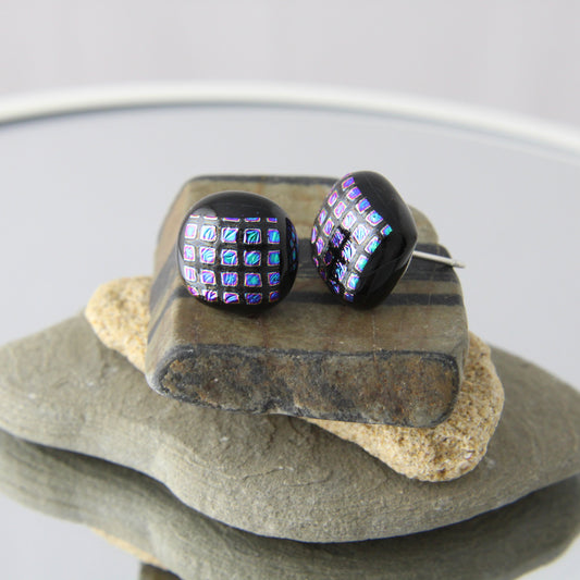 'Disco' Black Fused Glass Earrings Studs