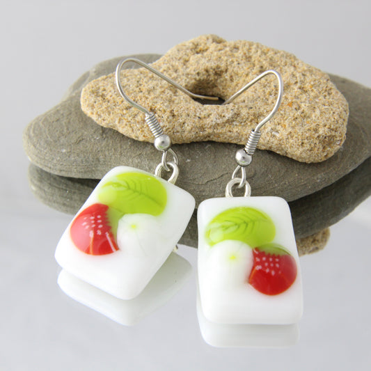'White Strawberry' Fused Glass Earrings Dangles