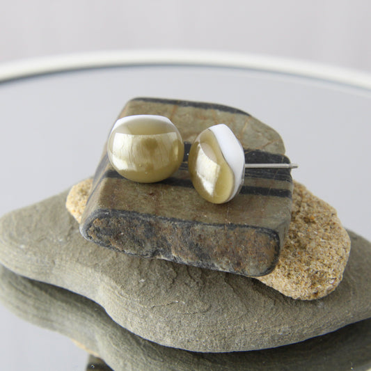 'Iridescent Silver' Fused Glass Earrings Studs