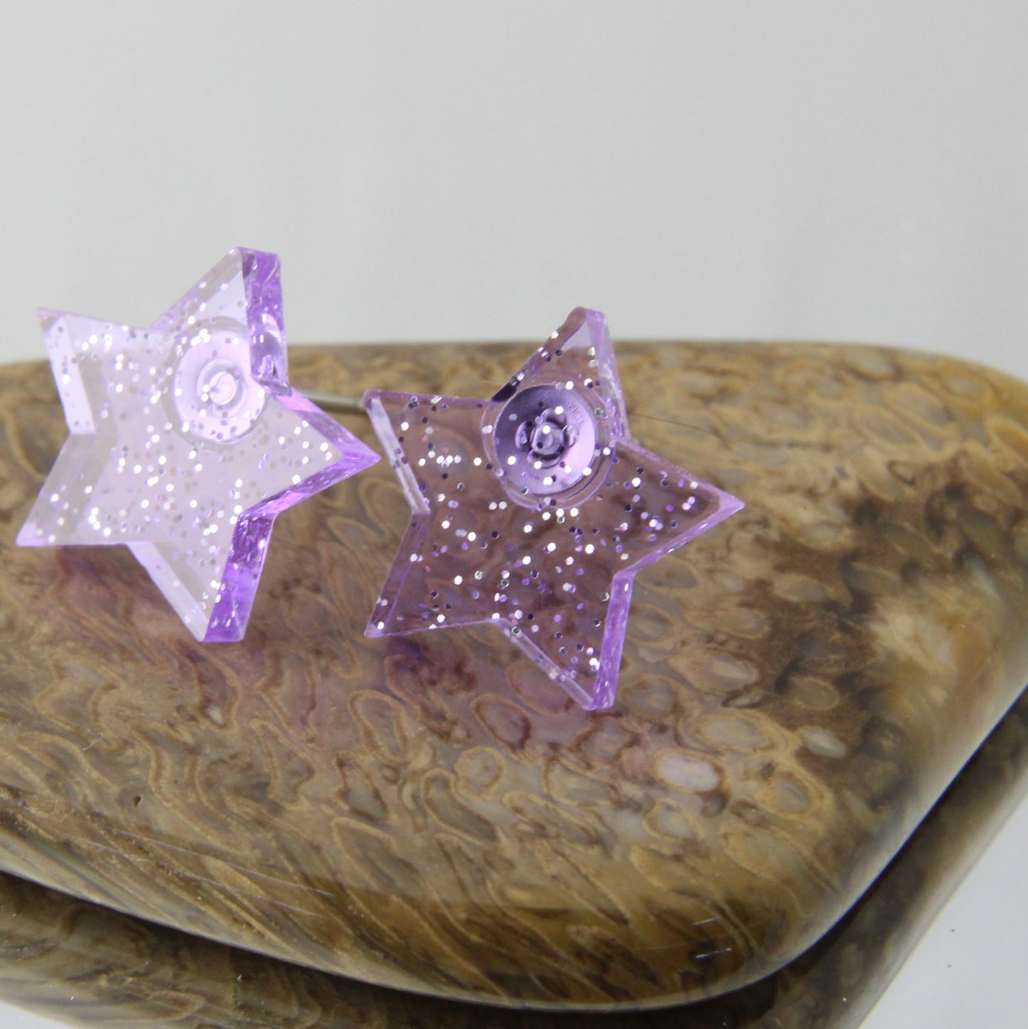 Translucent Purple Glitter Star Earrings Studs