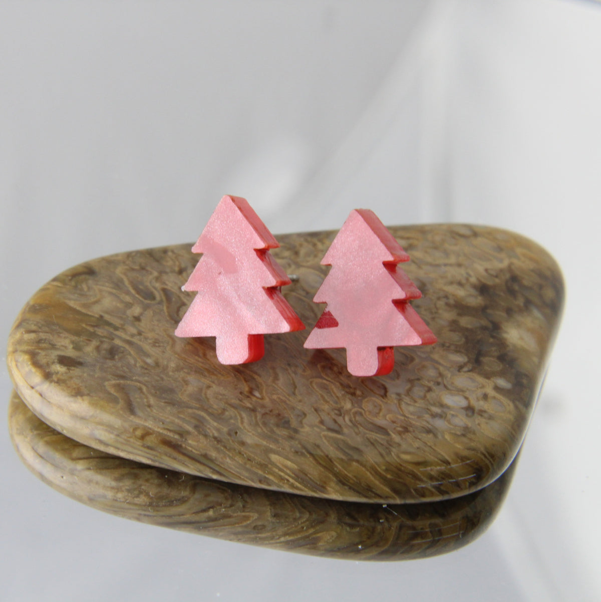 'Red Ripple Christmas Trees' Acrylic Earrings Studs