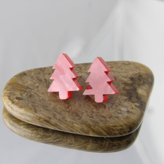 'Red Ripple Christmas Trees' Acrylic Earrings Studs