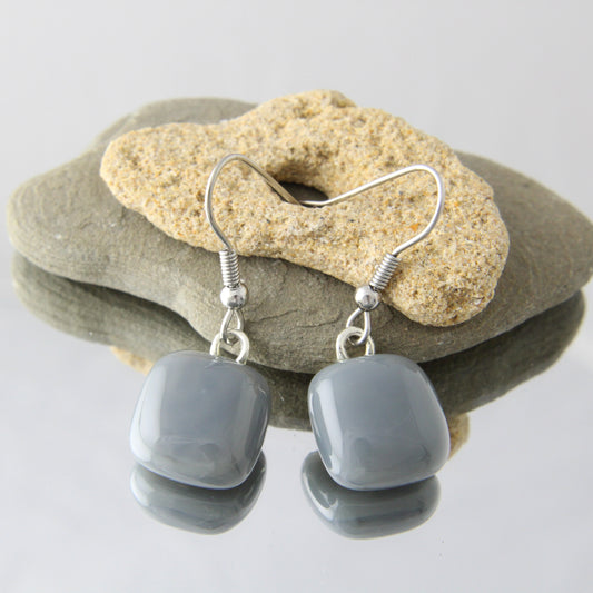 'Elephant Grey' Fused Glass Earrings Dangles