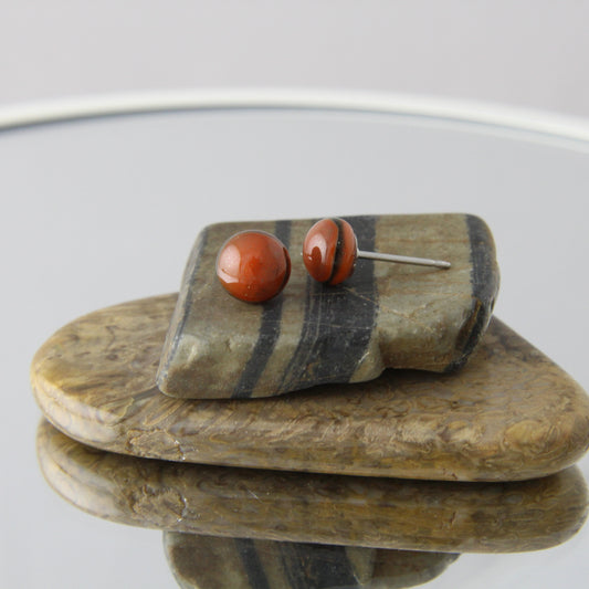 'Deep Orange' Fused Glass Mini Studs Earrings