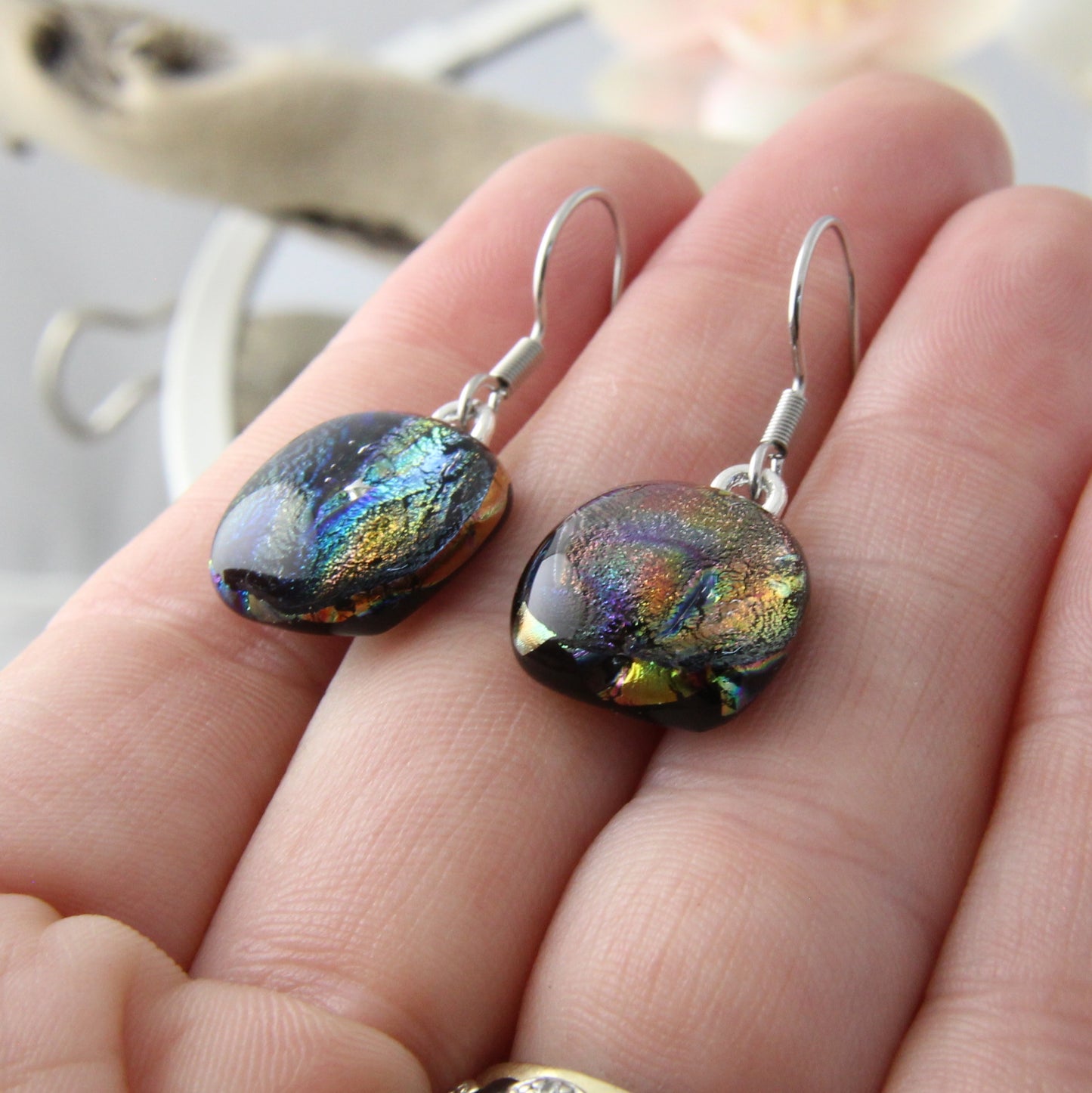 Earth's Colours Fused Glass Earrings Drops