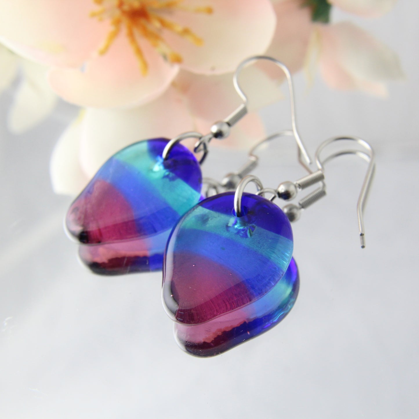 'A Rainbow Tear' Fused Glass Flat Out Earrings Dangles