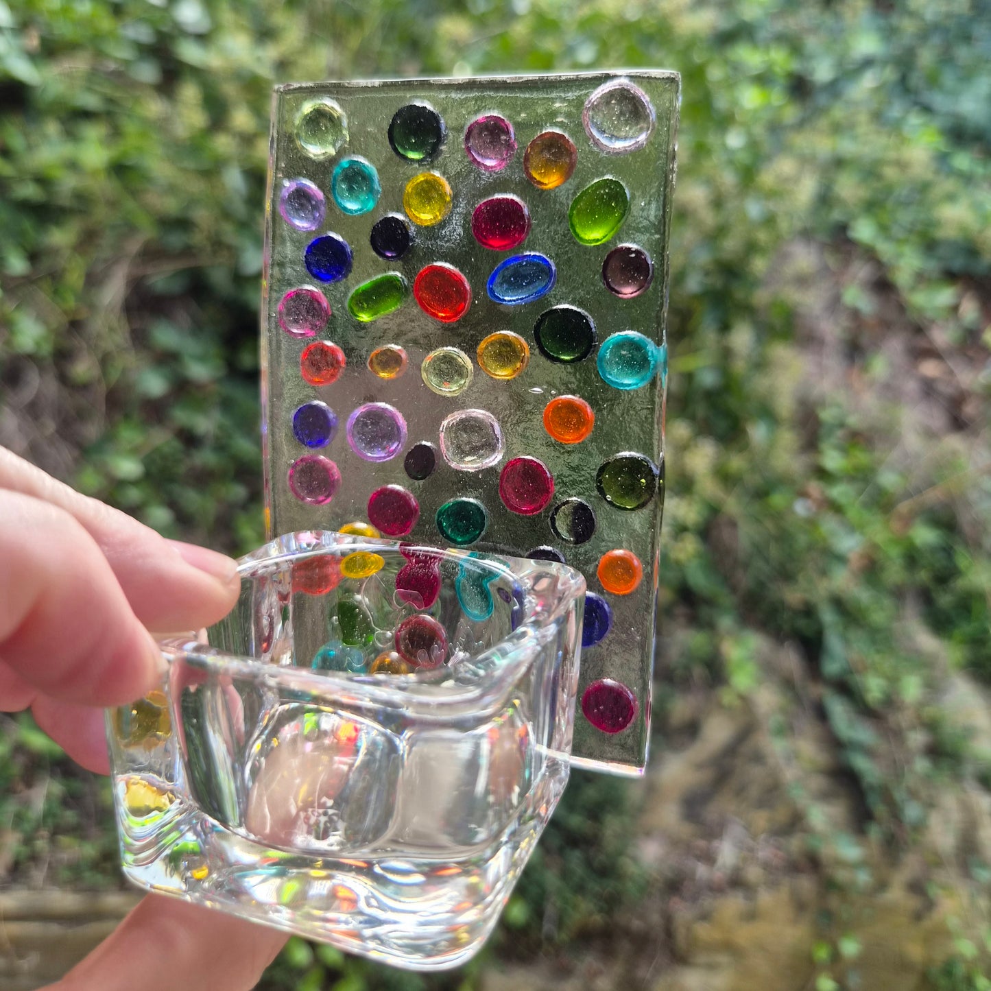 Coloured Drops Fused Glass Tealight