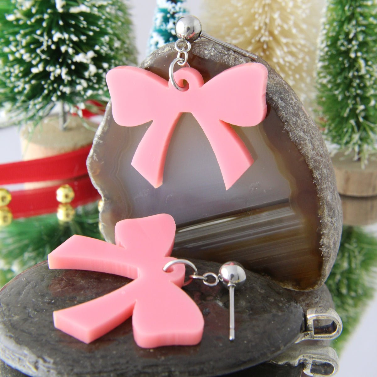 'Christmas Bow' Acrylic Earrings - pick a colour!