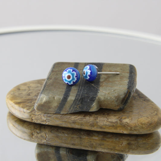 'Lapis Blue' Fused Glass Mini Studs Earrings