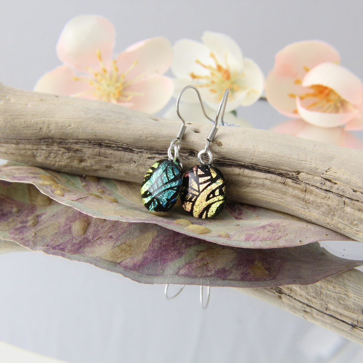 Tribal Fused Glass Earring Drops