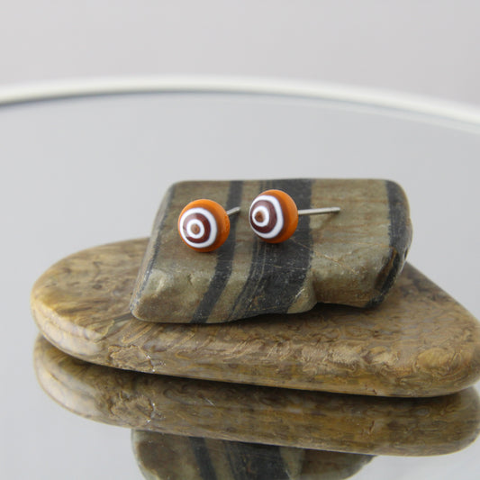 'Orange Murrine' Mini Fused Glass Studs Earrings