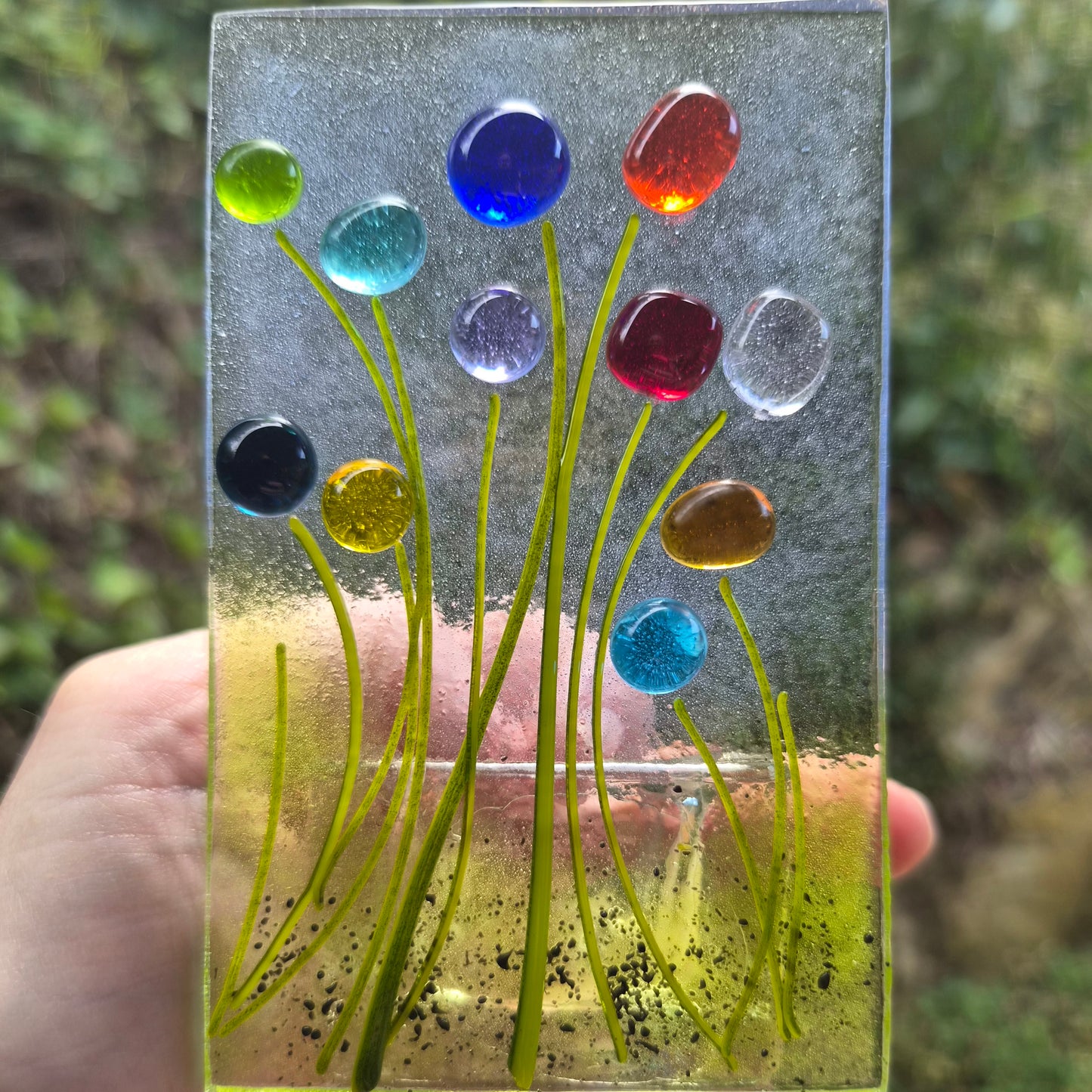 Rainbow Flowers Fused Glass Tealight