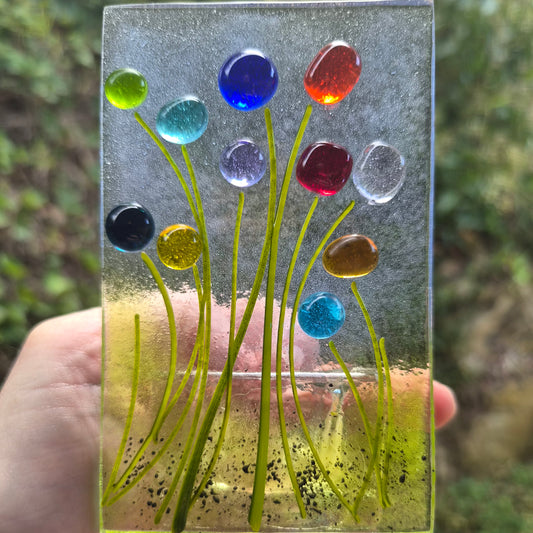 Rainbow Flowers Fused Glass Tealight