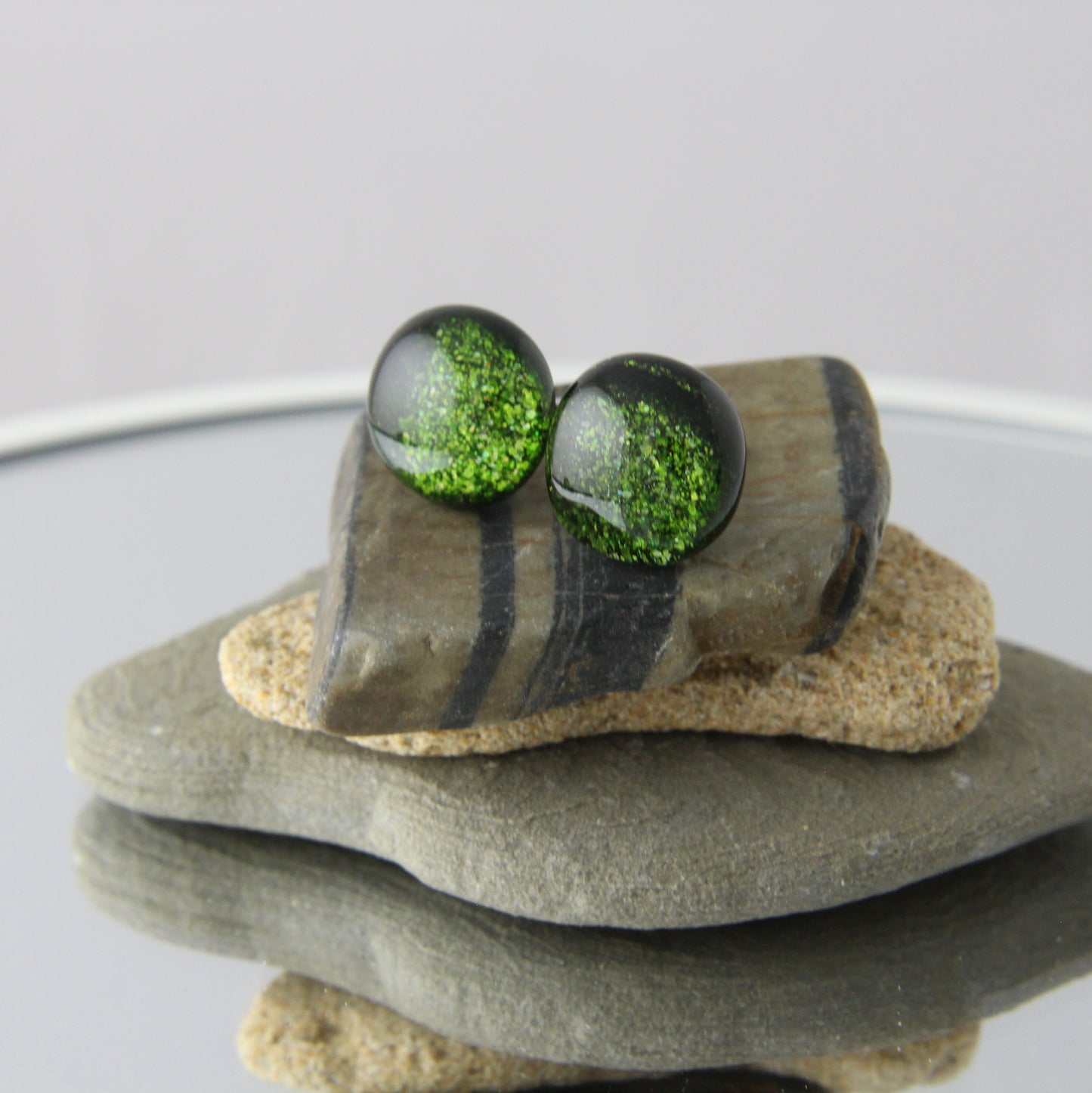 'Adventurine Clear Cap' Fused Glass Studs
