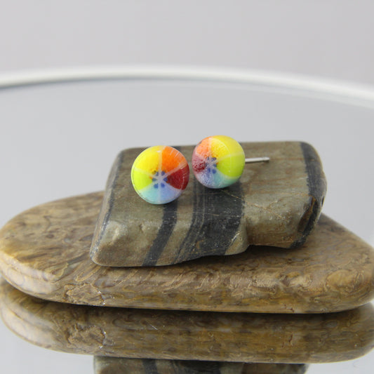 'Rainbow Rounds' Fused Glass Mini Studs Earrings