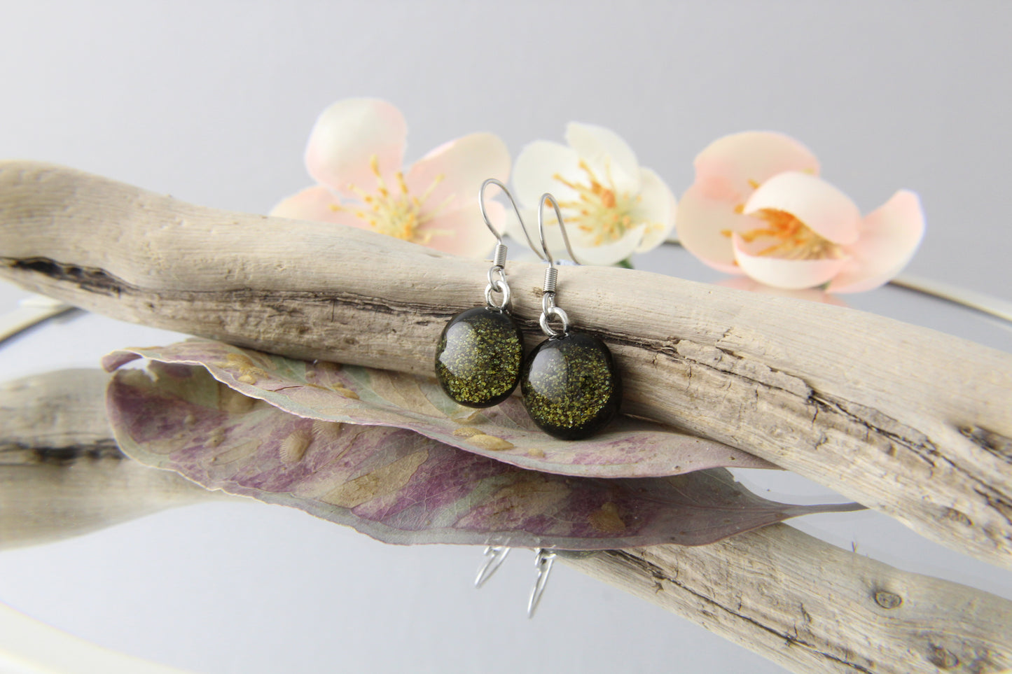 Brown Sparkles Fused Glass Earrings Drops