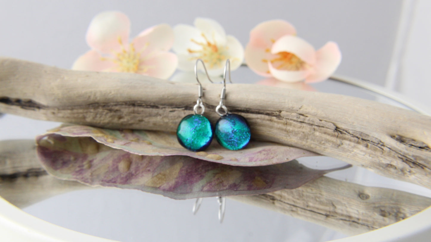 Luscious Emerald Green Fused Glass Earrings Drops