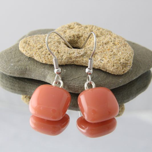 'Punch Pink' Fused Glass Earrings Dangles