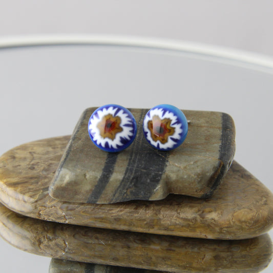 'Cerulean Blue' Fused Glass Mini Studs Earrings