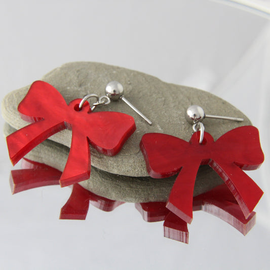 'Christmas Bow' Acrylic Earrings - pick a colour!