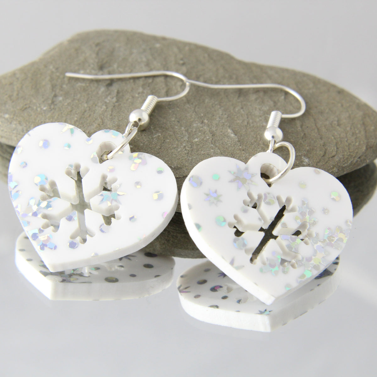'Snow Hearts' Acrylic Earrings
