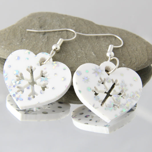 'Snow Hearts' Acrylic Earrings