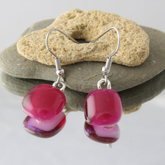 'Cranberry' Fused Glass Earrings Dangles