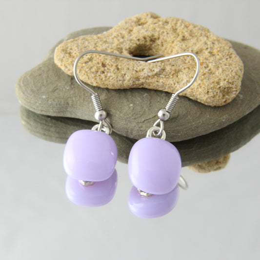 'Light Lavender' Fused Glass Earrings Dangles