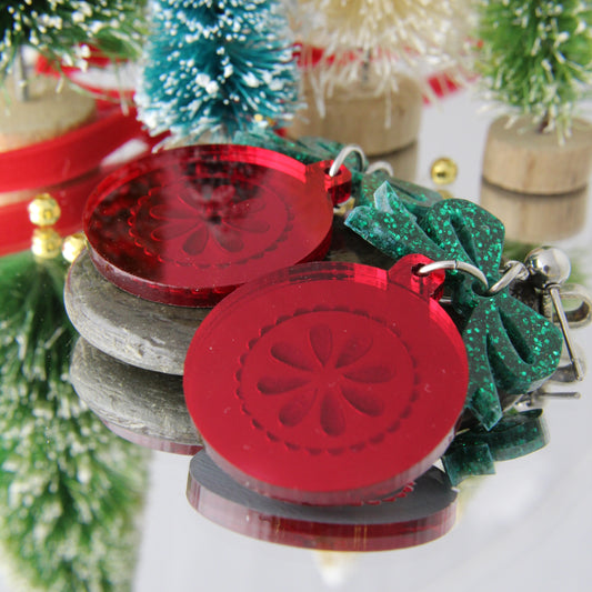 Red & Green Christmas Bauble Acrylic Earrings