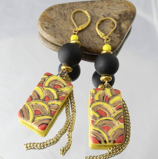 'Sunrise' Ceramic & Glass Handmade Earrings