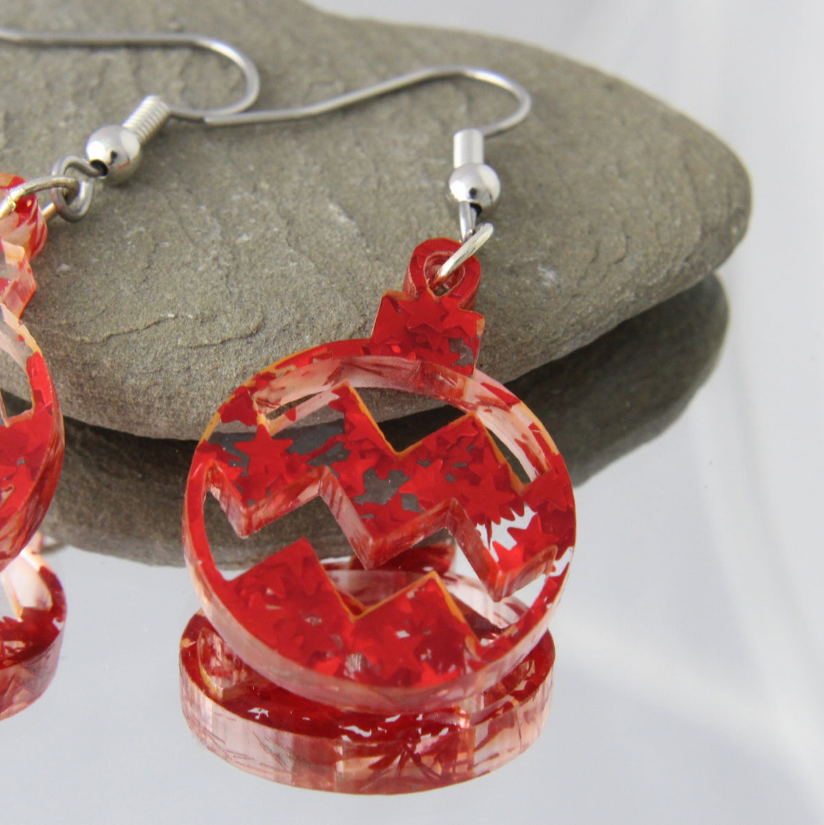 'Red Star Baubles' Acrylic Earrings