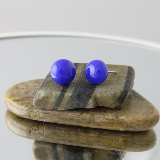 'Cobalt Blue' Fused Glass Mini Studs Earrings