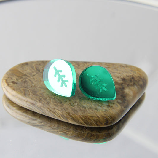 Green Mirror Leaf Stud Earrings