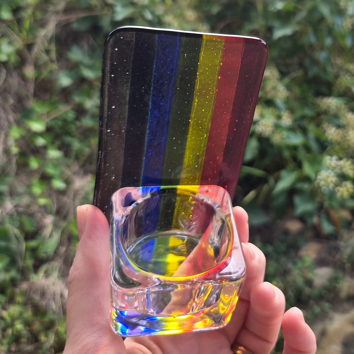 Rainbow Stripe Fused Glass Tealight