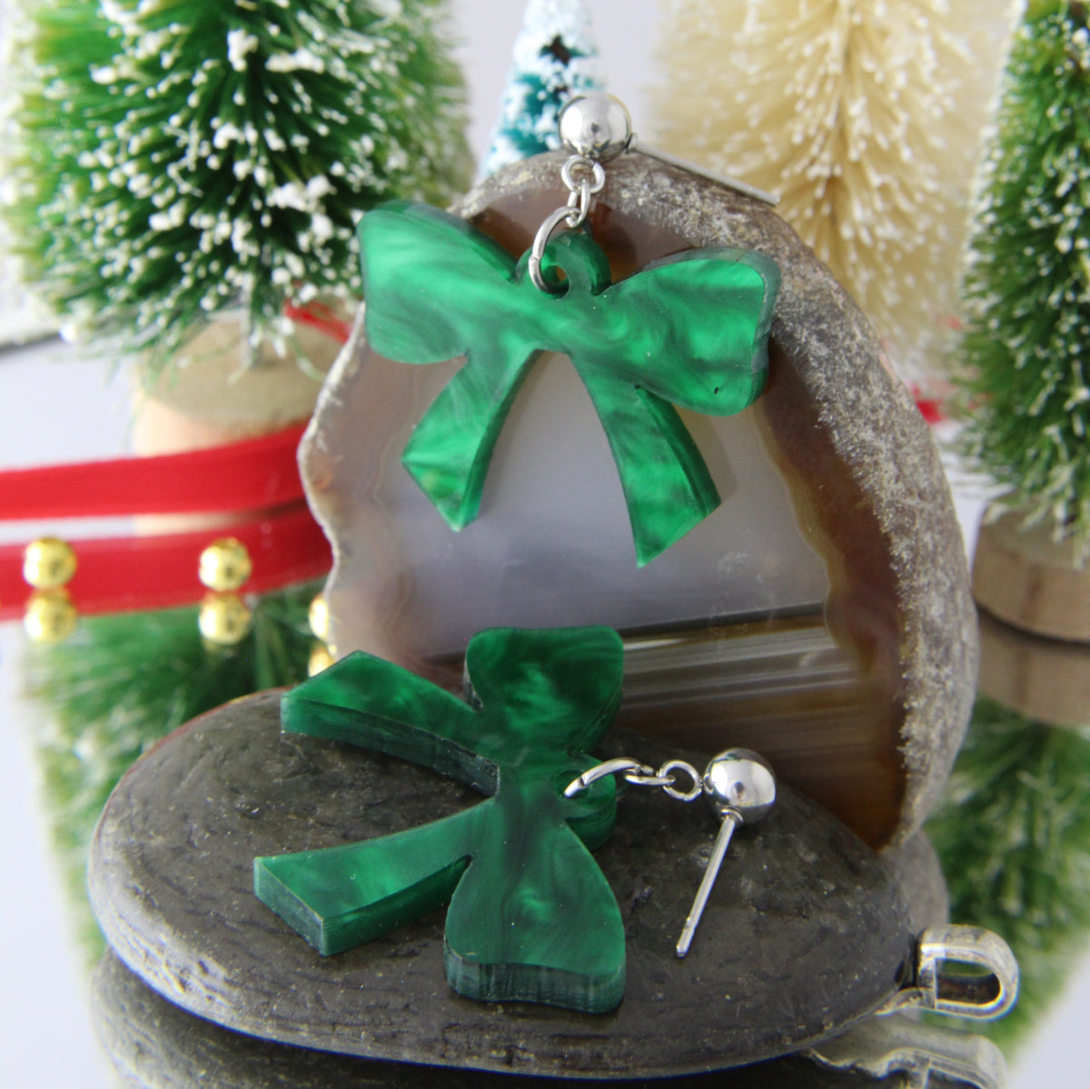 'Christmas Bow' Acrylic Earrings - pick a colour!