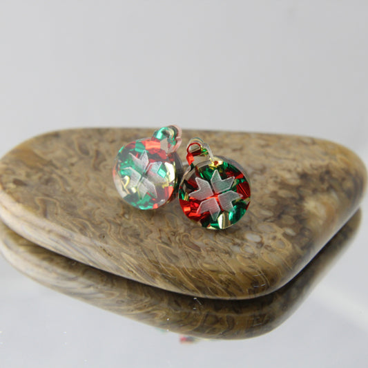 'Christmas Colours Bauble' Acrylic Earrings Studs
