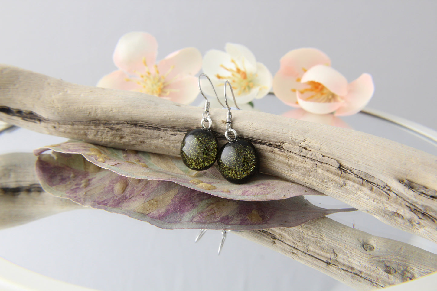 Brown Sparkles Fused Glass Earrings Drops
