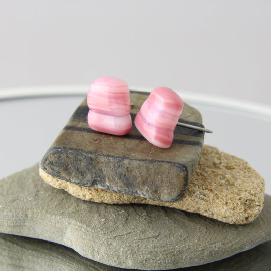 'Stacked Pink' Fused Glass Studs Earrings